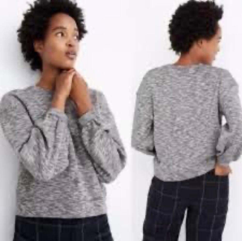 Madewell Heathered Gray Textured Cropped Crewneck Top Sz M
